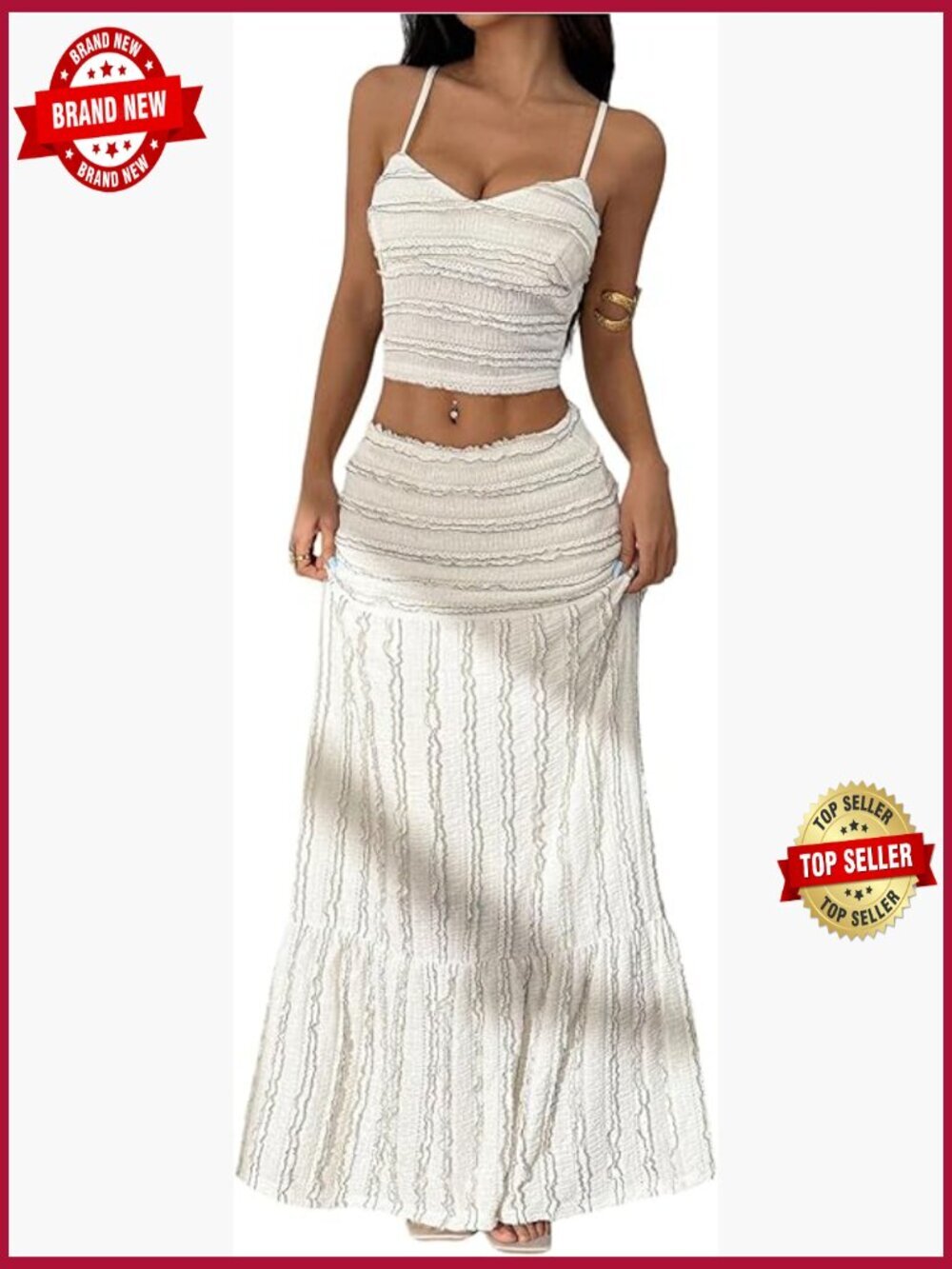 Ruffle Crop Camisole & Maxi Skirt Set - Sleeveless Summer 2 Piece